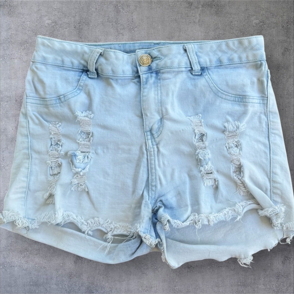 Sweet Look Distressed Denim Shorts Women's 15 Light Blue Frayed Hem